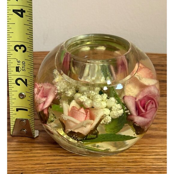 Gilde Dreamlight Glass Tealight Candle Holder Pink Roses Foilage Germany - Picture 8 of 8